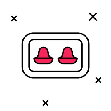 Beyaz arkaplanda izole edilmiş depolama kutusu simgesiyle doldurulmuş kulak tıkaçları. Kulak tıkacı işareti. Gürültü sembolü. Uyku kalitesi konsepti. Vektör