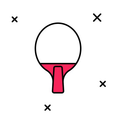 Masa tenisi ikonunu oynamak için beyaz arka planda izole edilmiş ana hat raketi doldurulmuş. Vektör