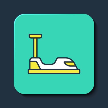 Doldurulmuş Tampon araba simgesi mavi arkaplanda izole edildi. Eğlence parkı. Çocuklar için eğlence parkı, eğlence parkı. Turkuaz kare düğme. Vektör