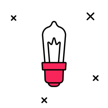 Beyaz arkaplanda izole edilmiş fikir ikonu kavramını içeren ana hatlı ampul. Enerji ve fikir sembolü. İlham konsepti. Vektör