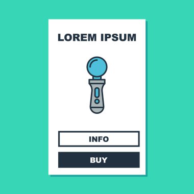 Doldurulmuş VR denetleyici oyun simgesi turkuaz arkaplanda izole edildi. Sanal gerçeklik deneyimi, mevcudiyet hissi, konum takip teknolojisi cihazı. Vektör