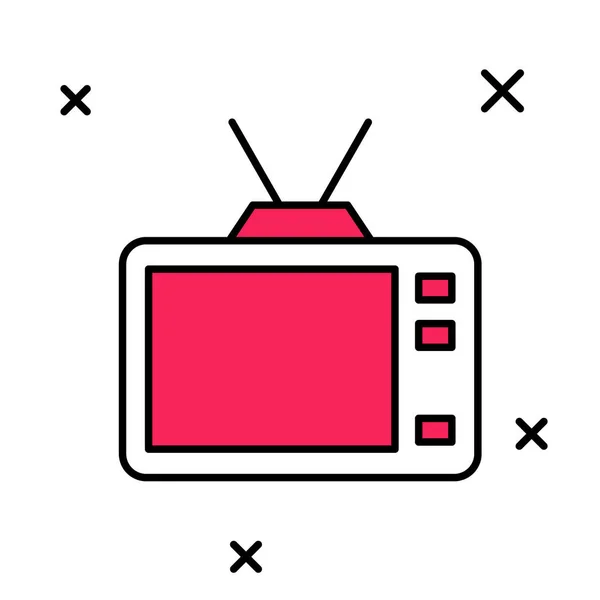 Kitöltött vázlat Retro tv ikon elszigetelt fehér háttér. Televíziós jel. Vektor — Stock Vector