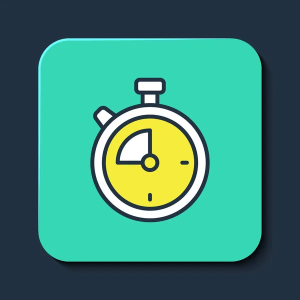 Filled outline Stopwatch icon isolated on blue background. Time timer sign. Chronometer sign. Turquoise square button. Vector — 图库矢量图片