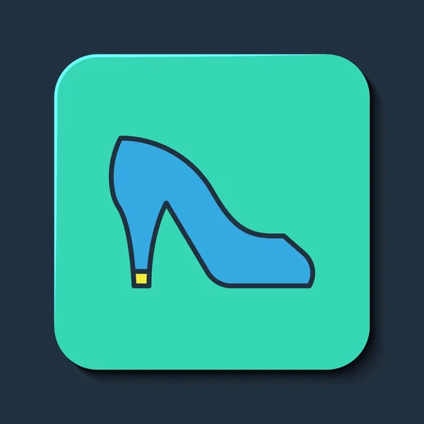 Kitöltött körvonal Női cipő magas sarkú ikon elszigetelt kék háttérrel. Türkiz négyzet gomb. Vektor — Stock Vector
