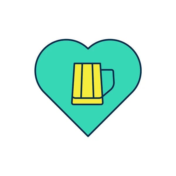 Γεμάτη περίγραμμα Καρδιά με ένα ποτήρι μπύρα εικονίδιο απομονώνονται σε λευκό φόντο. Διάνυσμα — Διανυσματικό Αρχείο