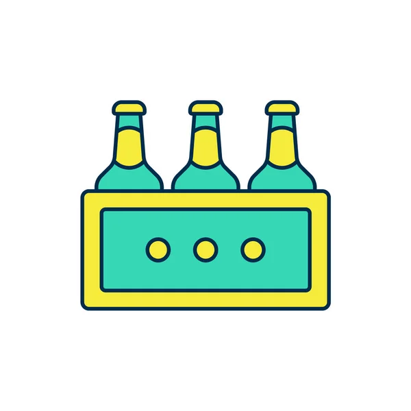 Contour rempli Pack de bouteilles de bière icône isolée sur fond blanc. Boîte en bois et bouteilles de bière. Panneau de caisse de bière Case. Vecteur — Image vectorielle