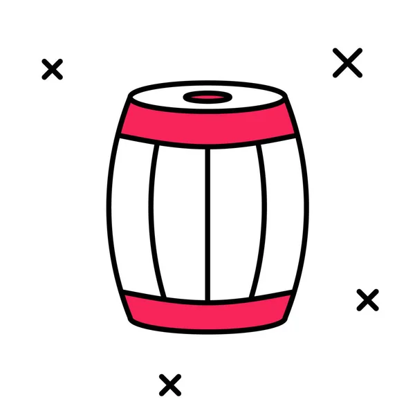 Esboço preenchido Ícone de barril de madeira isolado no fundo branco. Barril de álcool, recipiente de bebida, barril de madeira para cerveja, uísque, vinho. Vetor — Vetor de Stock