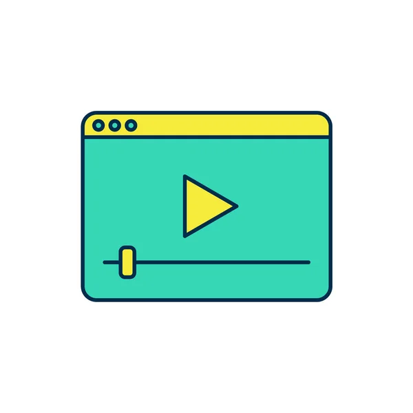 Gefüllte Umrisse Online spielen Video-Symbol isoliert auf weißem Hintergrund. Filmstreifen mit Spielzeichen. Vektor — Stockvektor