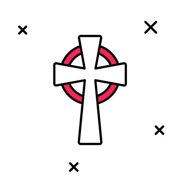 Esboço preenchido ícone cruz celta isolado no fundo branco. Feliz dia de São Patricks. Férias nacionais irlandesas. Vetor — Vetor de Stock