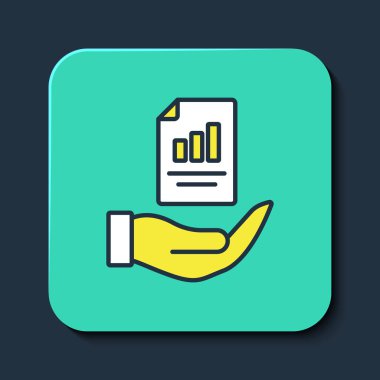 Doldurulmuş taslak Sözleşmesi mavi arka planda el simgesi izole edildi. Sigorta konsepti. Güvenlik, güvenlik, koruma, konsept koruma. Turkuaz kare düğme. Vektör