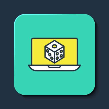 Doldurulmuş oyun zar simgesi mavi arkaplanda izole edildi. Kumarhane kumarı. Turkuaz kare düğme. Vektör