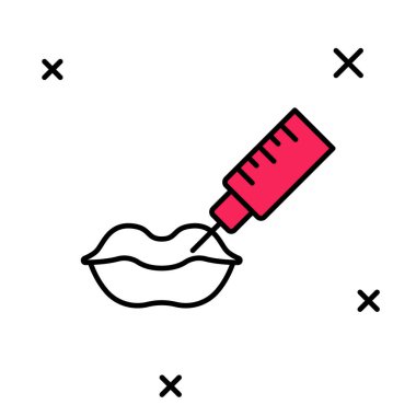 Doldurulmuş Lip artırma simgesi beyaz arkaplanda izole edildi. Hyaluronik asit dudak enjeksiyonu. Estetik ameliyat. Vektör