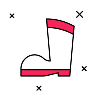 Beyaz arka planda izole edilmiş su geçirmez lastik bot simgesi. Yağmurlu hava, balıkçılık, bahçe işleri için çizme. Vektör