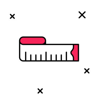 Doldurulmuş teyp ölçüsü simgesi beyaz arkaplanda izole edildi. Ölçüm bandı. Vektör