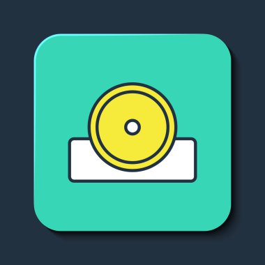 Otolaryngological baş yansıtıcı ikonu mavi arkaplanda izole edildi. Hastaların kulak, boğaz ve burun muayenesi için ekipman. Turkuaz kare düğme. Vektör