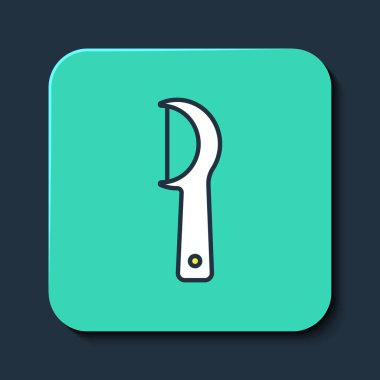 Doldurulmuş diş ipi simgesi mavi arkaplanda izole edildi. Turkuaz kare düğme. Vektör