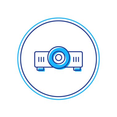 Doldurulmuş taslak sunum, film, film, medya projektör simgesi beyaz arkaplanda izole edildi. Vektör