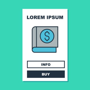 Doldurulmuş Finansal Kitap simgesi turkuaz arka planda izole edildi. Vektör