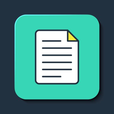 Doldurulmuş ana hatlı Dosya belgesi simgesi mavi arkaplanda izole edildi. Kontrol listesi simgesi. İş konsepti. Turkuaz kare düğme. Vektör