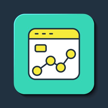 Doldurulmuş pazar analiz simgesi mavi arkaplanda izole edildi. Metin dosya simgesini rapor et. Muhasebe tabelası. Denetim, analiz, planlama. Turkuaz kare düğme. Vektör