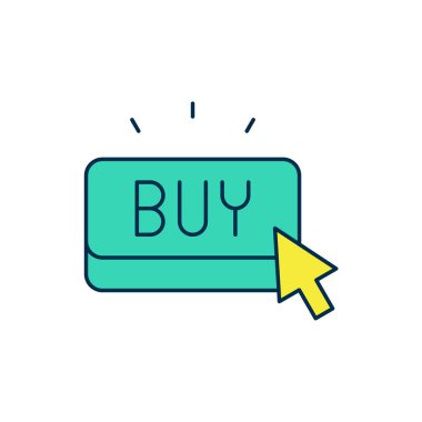 Doldurulmuş ana hatlı Buy düğmesi simgesi beyaz arkaplanda izole edildi. Vektör