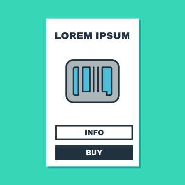 Doldurulmuş barkod simgesi turkuaz arka planda izole edildi. Vektör