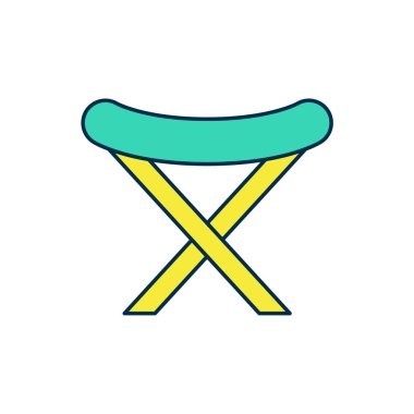 Doldurulmuş Kamp portatif katlanabilir sandalye simgesi beyaz arkaplanda izole edildi. Dinlen ve rahatla. Balık koltuğu. Vektör