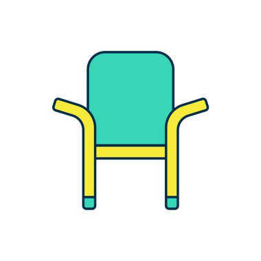 Doldurulmuş Kamp portatif katlanabilir sandalye simgesi beyaz arkaplanda izole edildi. Dinlen ve rahatla. Balık koltuğu. Vektör