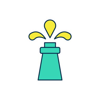 Doldurulmuş ana hatlı petrol sondaj simgesi beyaz arka planda izole edildi. Gaz kulesi. Endüstriyel nesne Vektör