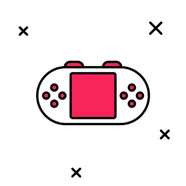 Esquema rellenado Icono de consola de videojuegos portátil aislado sobre fondo blanco. Juegos de consola de mano. Vector — Archivo Imágenes Vectoriales