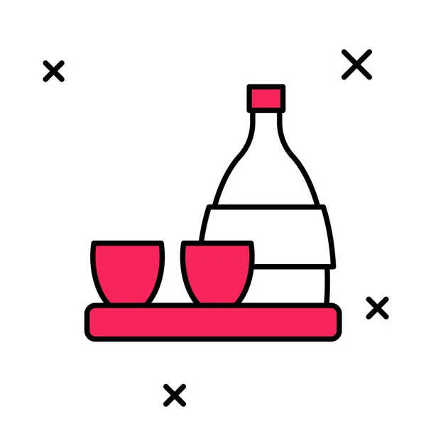 Contour rempli Bouteille de saké, petite tasse de saké icône isolée sur fond blanc. Vecteur — Image vectorielle