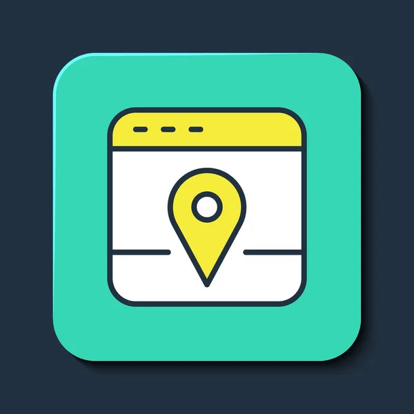Kitöltött vázlat Infographic of city map navigation icon isolated on blue background. Mobil App Interface koncepció tervezés. Geolacation koncepció. Türkiz négyzet gomb. Vektor — Stock Vector
