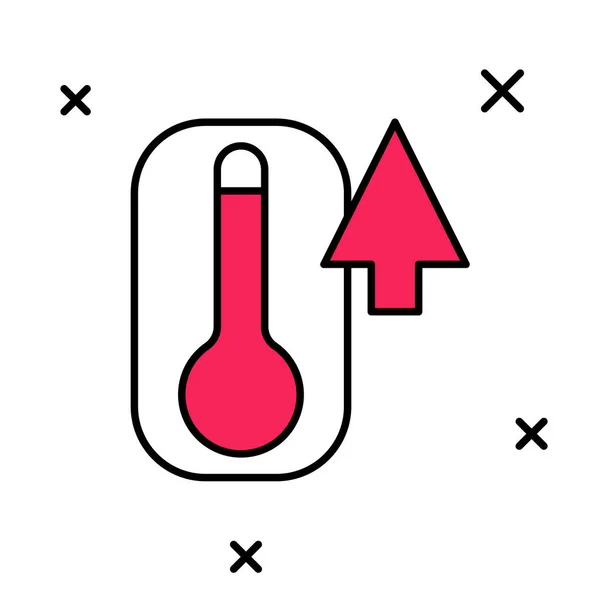 Esquema rellenado Termómetro de meteorología que mide el calor y el frío icono aislado sobre fondo blanco. Equipo de termómetro que muestra clima caliente o frío. Vector — Vector de stock