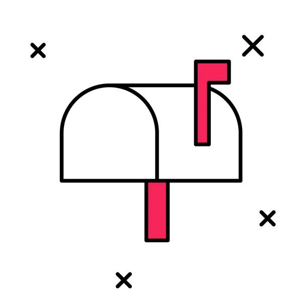 Gefüllte Umrisse Mailbox-Symbol isoliert auf weißem Hintergrund. Briefkastensymbol. Briefkasten an Mast mit Fahne. Vektor — Stockvektor