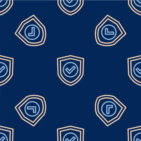 Line Shield with check mark icon isolated seamless pattern on blue background. Protection symbol. Security check Icon. Tick mark approved icon. Vector — 图库矢量图片