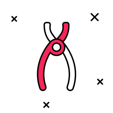Doldurulmuş diş pensesi simgesi beyaz arkaplanda izole edildi. Diş aletleri. Vektör.