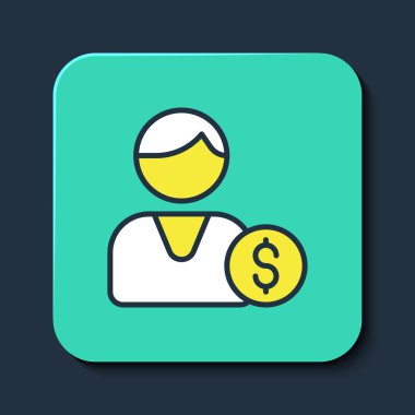 Doldurulmuş Alıcı simgesi mavi arkaplanda izole edildi. Turkuaz kare düğme. Vektör.