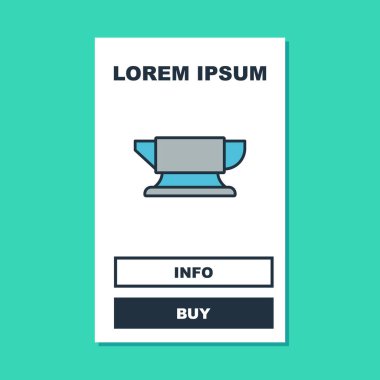 Doldurulmuş anahat demirci örs aracı simgesi turkuaz arka planda izole edildi. Metal dövmesi. Kalpazanlık aleti. Vektör.