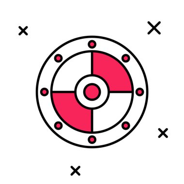 Doldurulmuş yuvarlak kalkan simgesi beyaz arkaplanda izole edildi. Güvenlik, güvenlik, koruma, mahremiyet, koruma kavramı. Vektör.