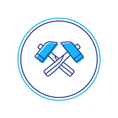 Doldurulmuş çizgili çapraz çekiç simgesi beyaz arkaplanda izole edilmiş. Tamir için bir araç. Vektör.