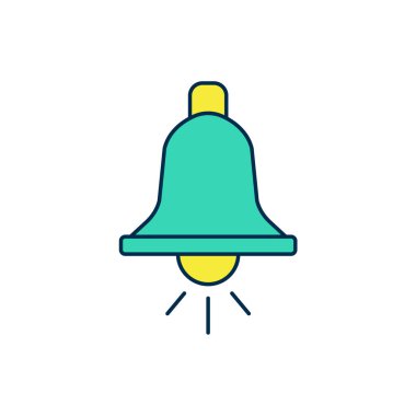 Doldurulmuş ana hatlı zil simgesi beyaz arkaplanda izole edildi. Yangın alarmı. Servis zili, el zili işareti, uyarı sembolü. Vektör.