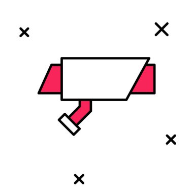 Beyaz arkaplanda izole edilmiş ana hatlı güvenlik kamerası simgesi. Vektör.