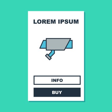 Doldurulmuş ana hatlı kamera simgesi turkuaz arka planda izole edildi. Vektör.