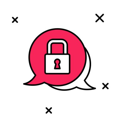 Doldurulmuş ana hat Kilit simgesi beyaz arkaplanda izole edildi. Asma kilit işareti. Güvenlik, güvenlik, koruma, gizlilik kavramı. Vektör.