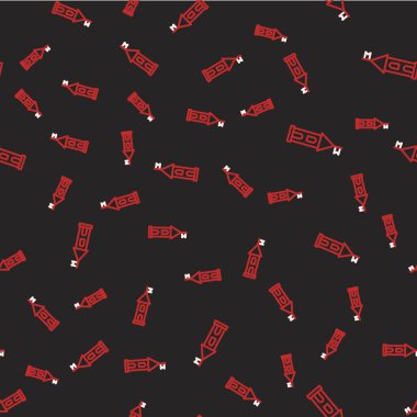 Line Castle ikonu siyah arka planda izole edilmiş kusursuz desen. Kale işareti. Vektör.