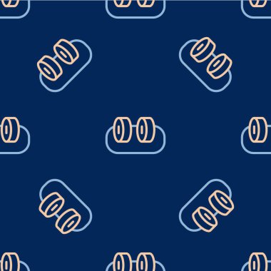 Line Sushi simgesi mavi arkaplanda kusursuz desen izole etti. Geleneksel Japon yemekleri. Vektör.