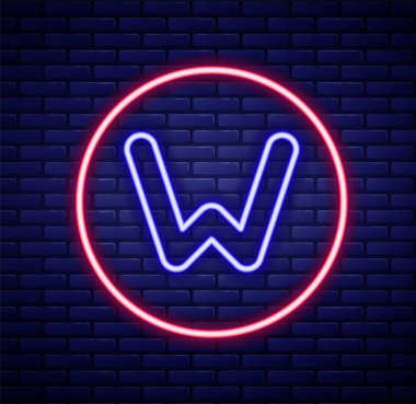 Parlayan neon hattı Pusula kuzey simgesi tuğla duvar arka planında izole edildi. Rüzgâr yön bulma sembolü. Rüzgar gül işareti. Renkli taslak konsepti. Vektör.