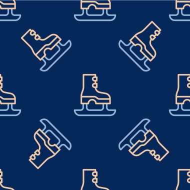 Line Skates simgesi mavi arkaplanda izole edilmiş pürüzsüz desen. Buz pateni ayakkabısı ikonu. Kılıçlı spor botlar. Vektör.