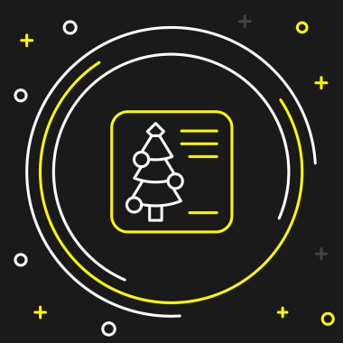 Siyah arka planda izole edilmiş çizgi Noel kartı ikonu. Mutlu Noeller ve mutlu yıllar. Renkli taslak konsepti. Vektör.