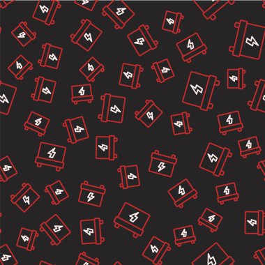 Çizgi Araba bataryası simgesi siyah arka planda izole edilmiş. Akümülatör bataryası enerji ve elektrik akümülatörü bataryası. Vektör.